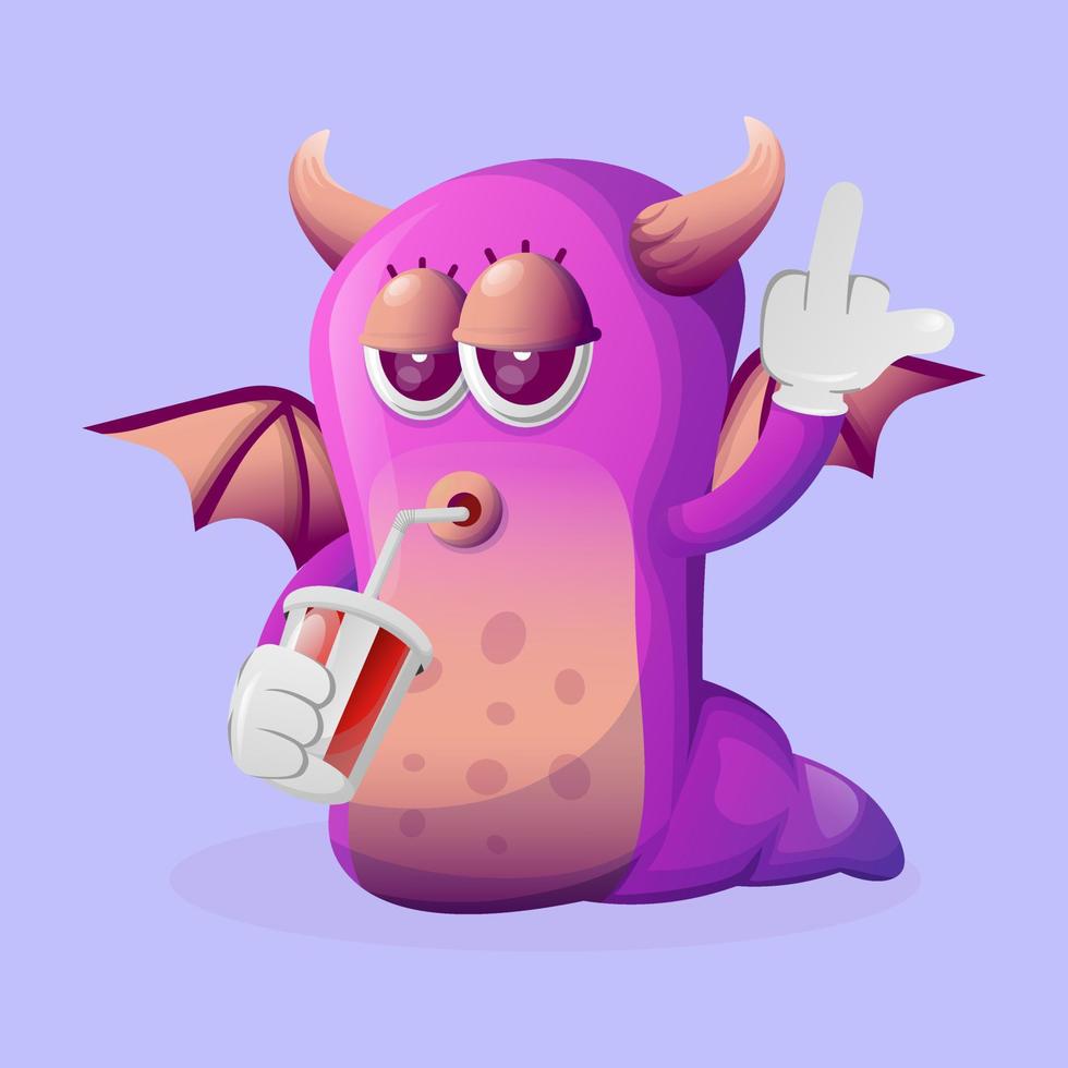 Cute purple monster showing middle fingers vector