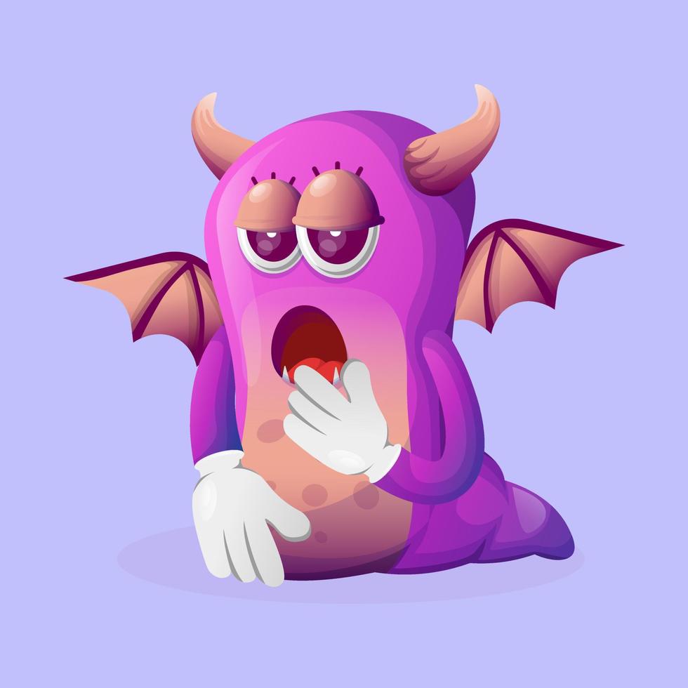 Cute purple monster with bored expression vector