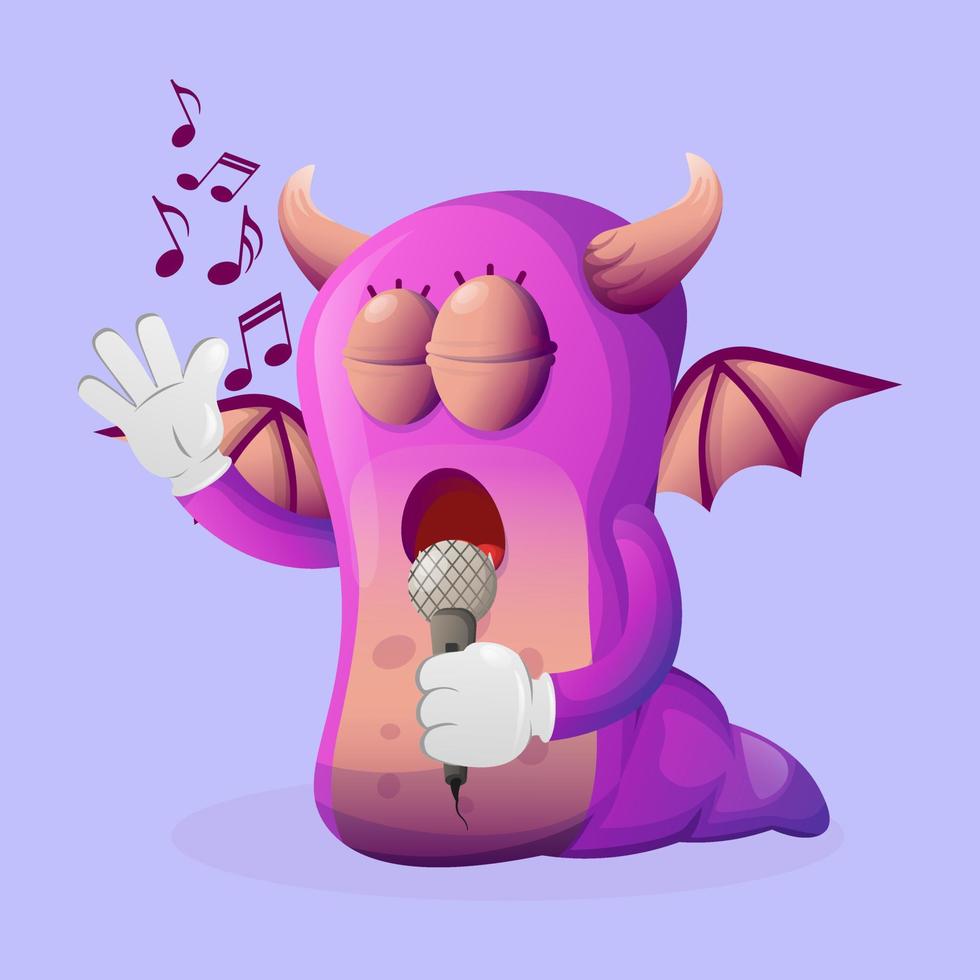 Cute purple monster singing, sing a song vector