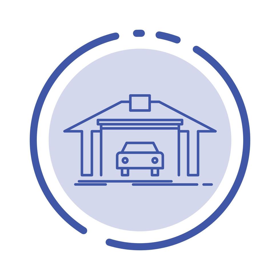 Garage Building Car Construction Blue Dotted Line Line Icon vector