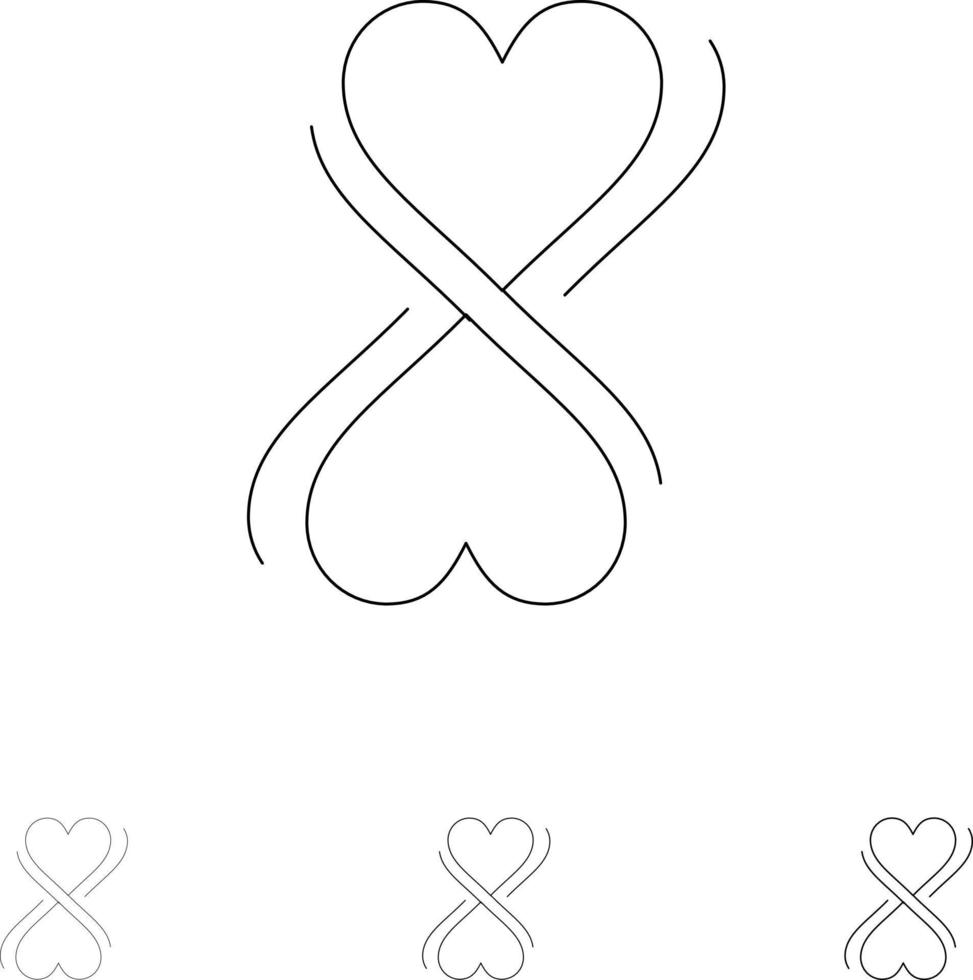 Heart Eight Typography Bold and thin black line icon set vector