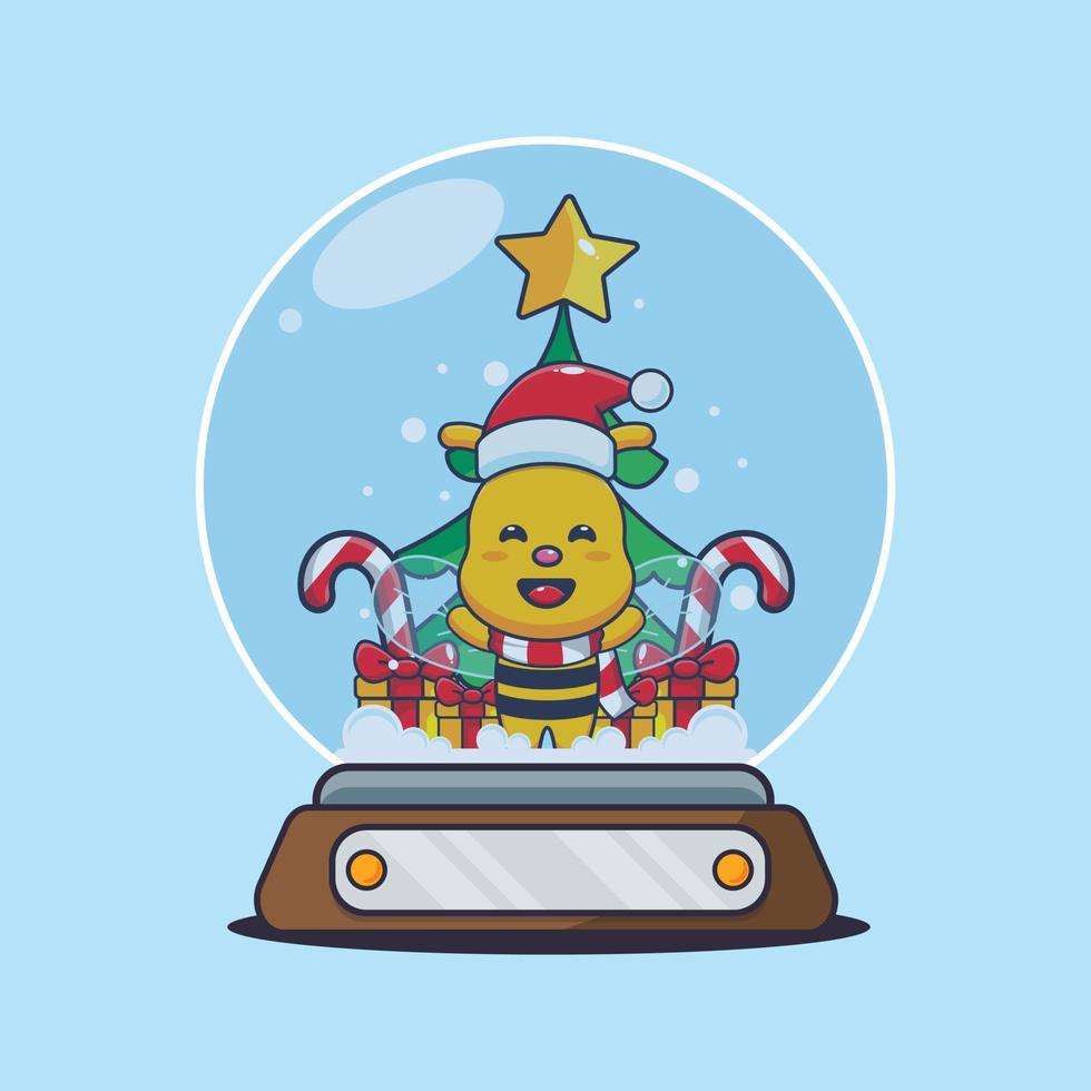 Cute bee in snow globe. Cute christmas cartoon illustration. vector