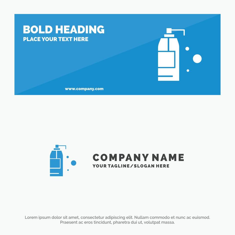 banner de sitio web de icono sólido de producto de detergente de limpieza y plantilla de logotipo de empresa vector