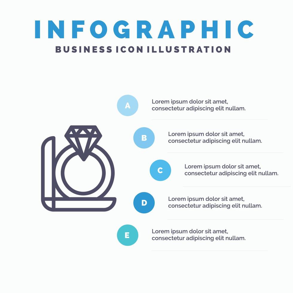 plantilla de infografía azul de caja de regalo de diamante de anillo plantilla de icono de línea de vector de 5 pasos