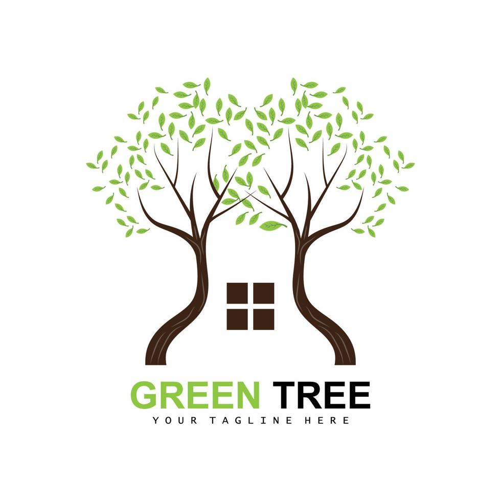 logotipo de árbol, árboles verdes y diseño de madera, ilustración forestal, juegos de árboles para niños vector