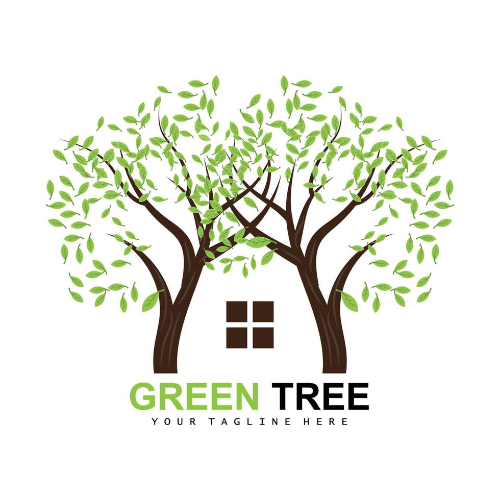 logotipo de árbol, árboles verdes y diseño de madera, ilustración forestal, juegos de árboles para niños vector