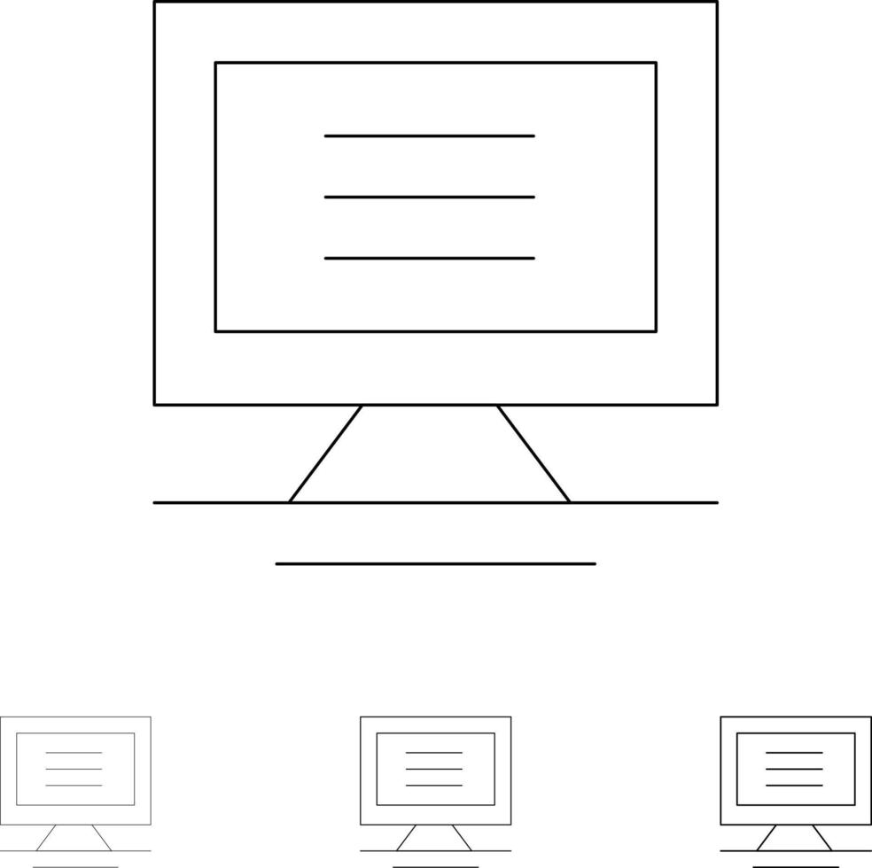 monitorear el hardware de la computadora conjunto de iconos de línea negra en negrita y delgada vector