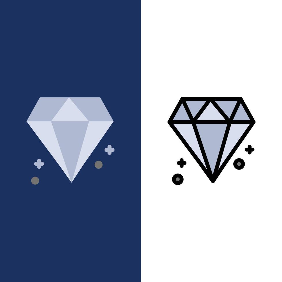 diamante canadá joya iconos plano y línea llena conjunto de iconos vector fondo azul