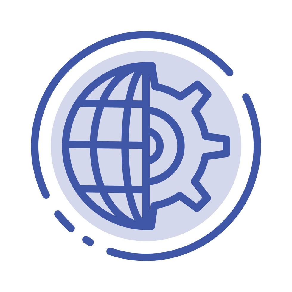 Gear Globe Setting Business Blue Dotted Line Line Icon vector