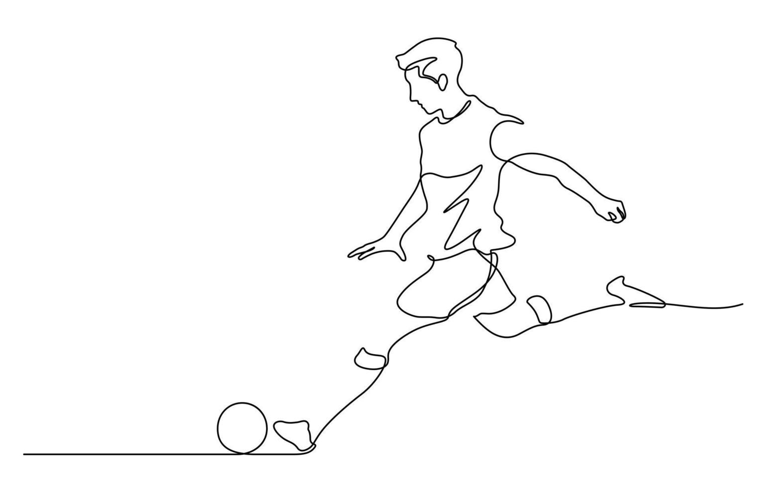 continuous line drawing of man shooting football vector illustration