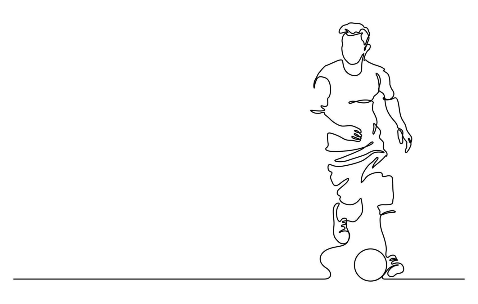 continuous line drawing of man playing soccer vector illustration