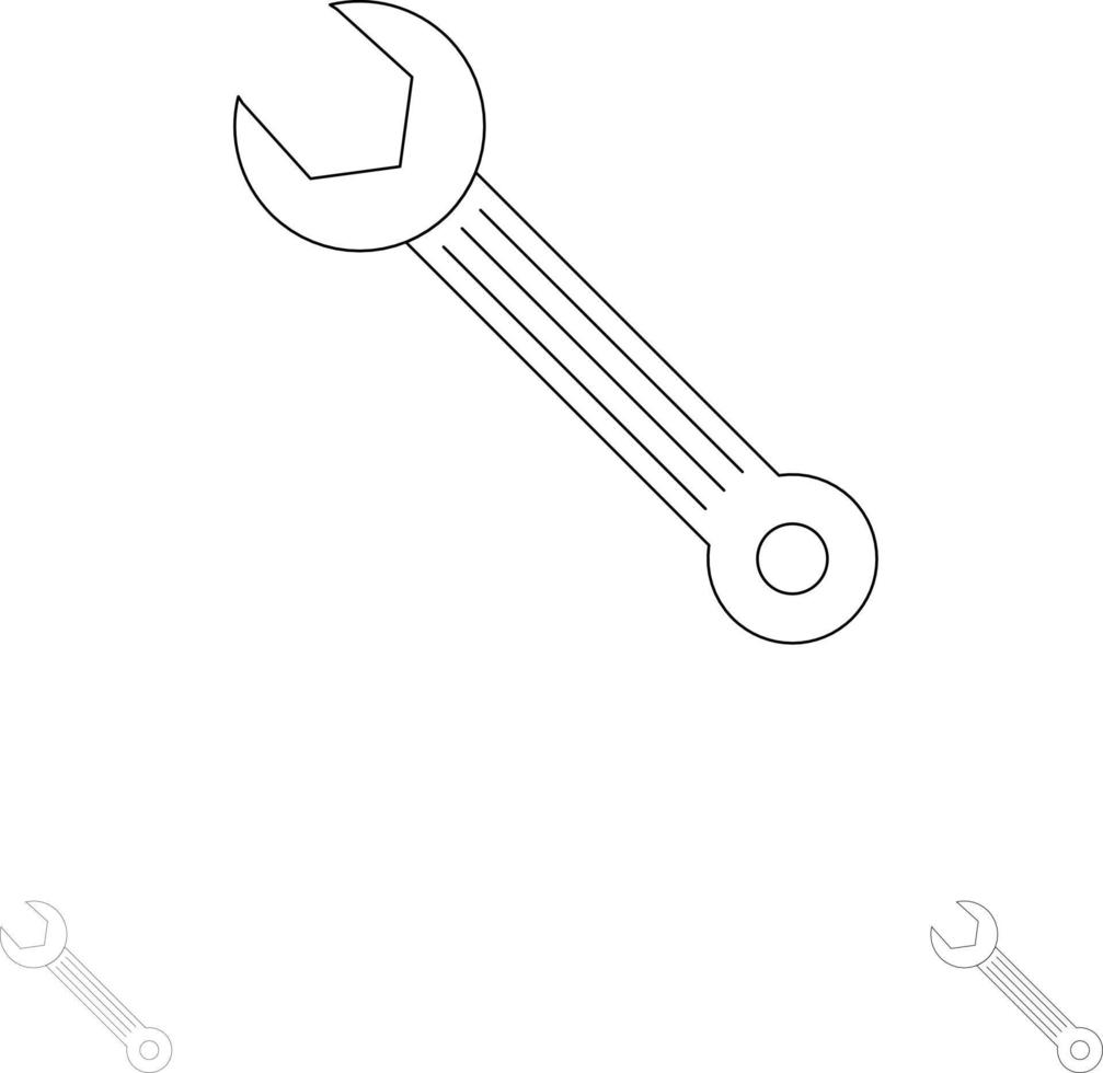 Wrench Adjustable Building Construction Repair Bold and thin black line icon set vector