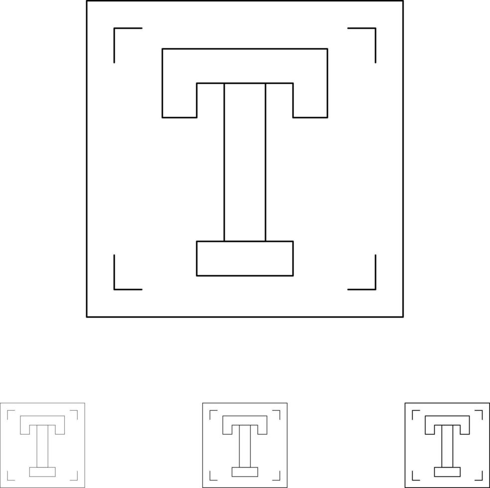 Designer Font Path Program Text Bold and thin black line icon set vector