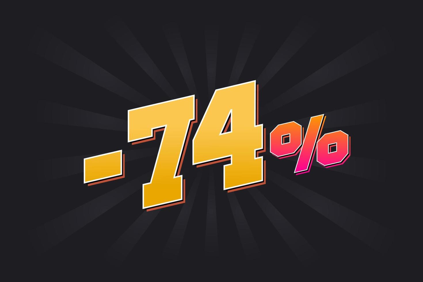 Negative 74 discount banner with dark background and yellow text. -74 percent sales promotional design. vector