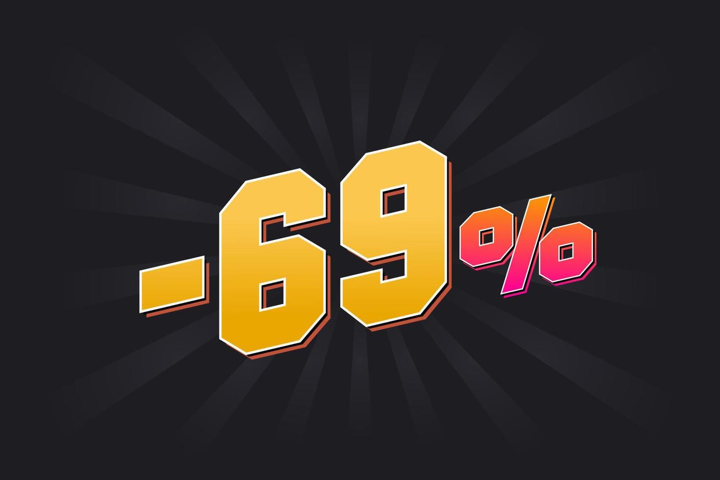 Negative 69 discount banner with dark background and yellow text. -69 percent sales promotional design. vector