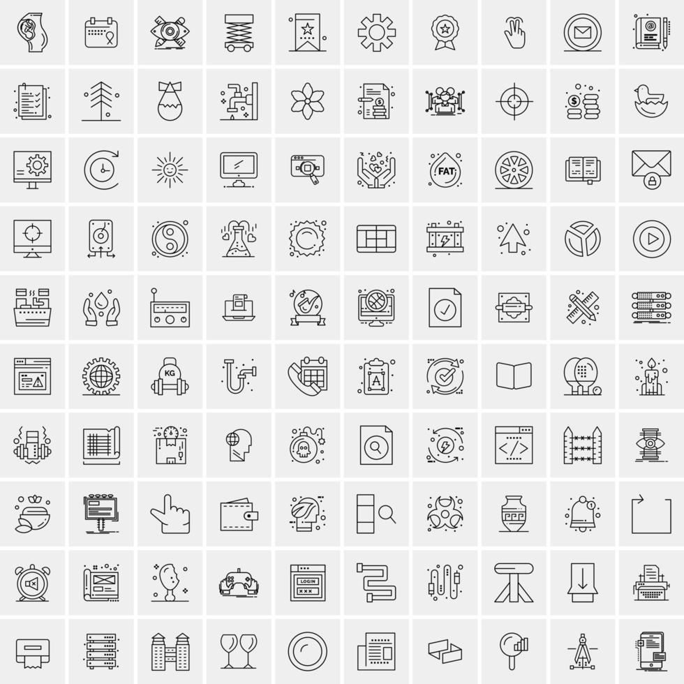 paquete de 100 iconos de líneas universales para móviles y web vector