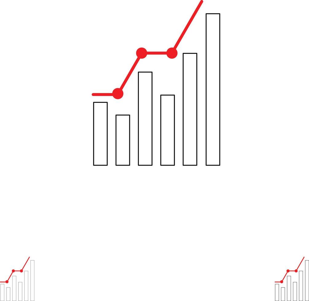 Graph Analytics Business Diagram Marketing Statistics Trends Bold and thin black line icon set vector