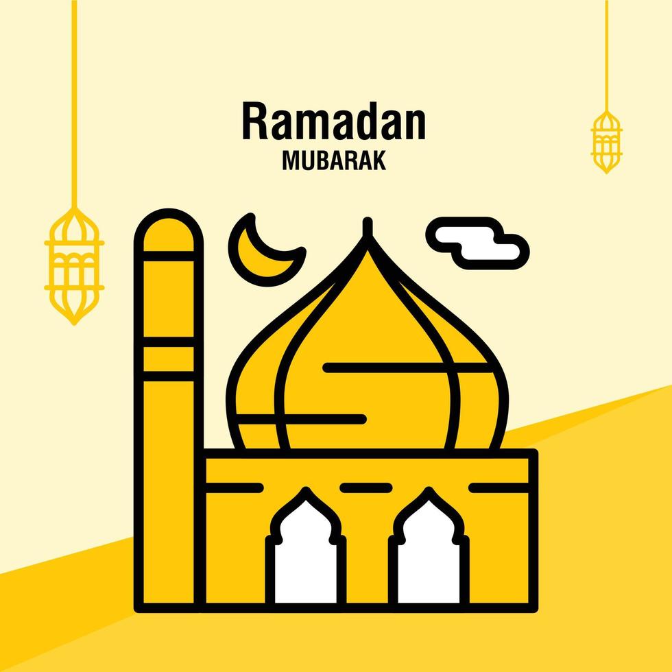 Ramadan kareem greeting template islamic crescent and arabic lantern vector illustration