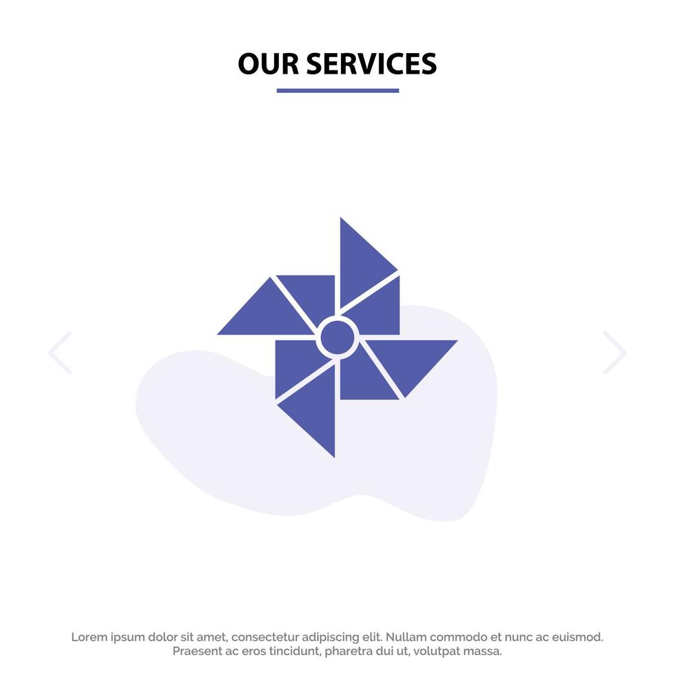 Our Services Spring Wind Windmill Solid Glyph Icon Web card Template vector