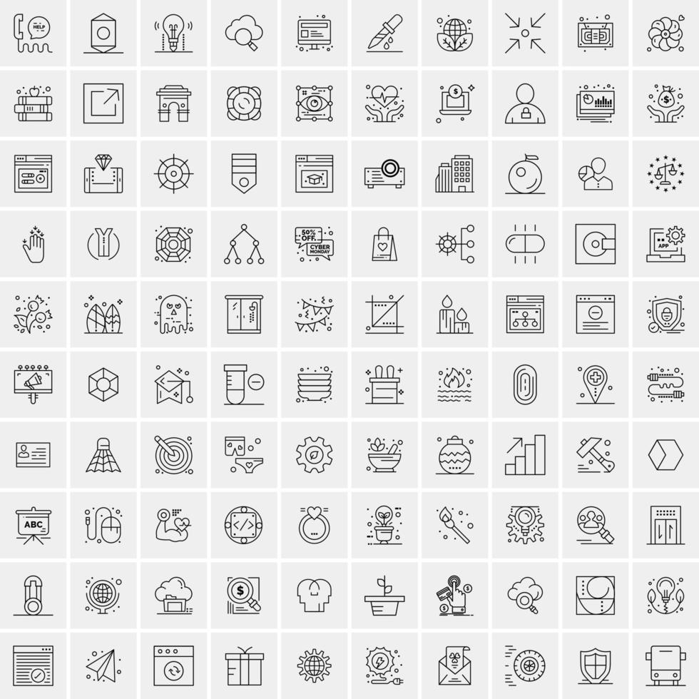 paquete de 100 iconos de líneas universales para móviles y web vector