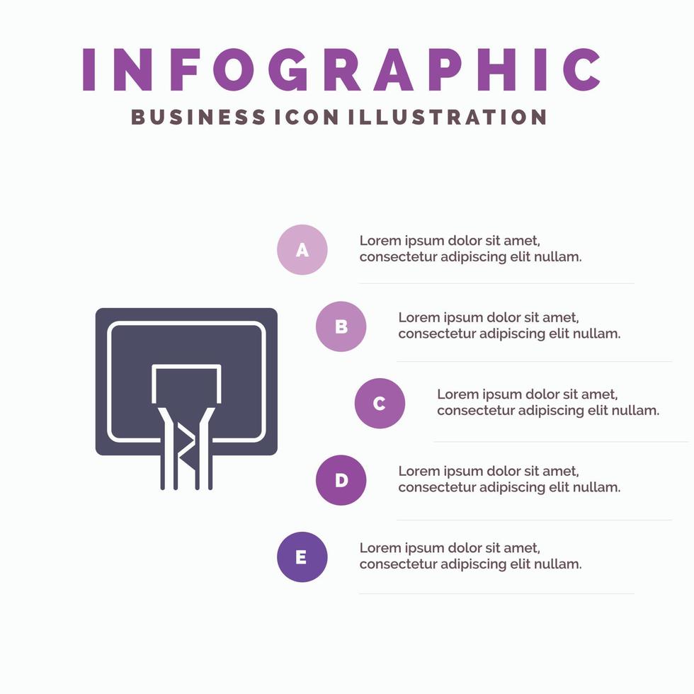 Backboard Basket Basketball Board Solid Icon Infographics 5 Steps Presentation Background vector