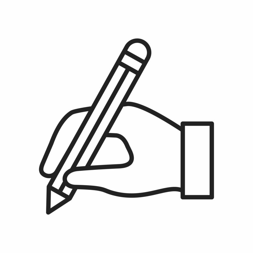 Hand hold pencil outline style icon vector