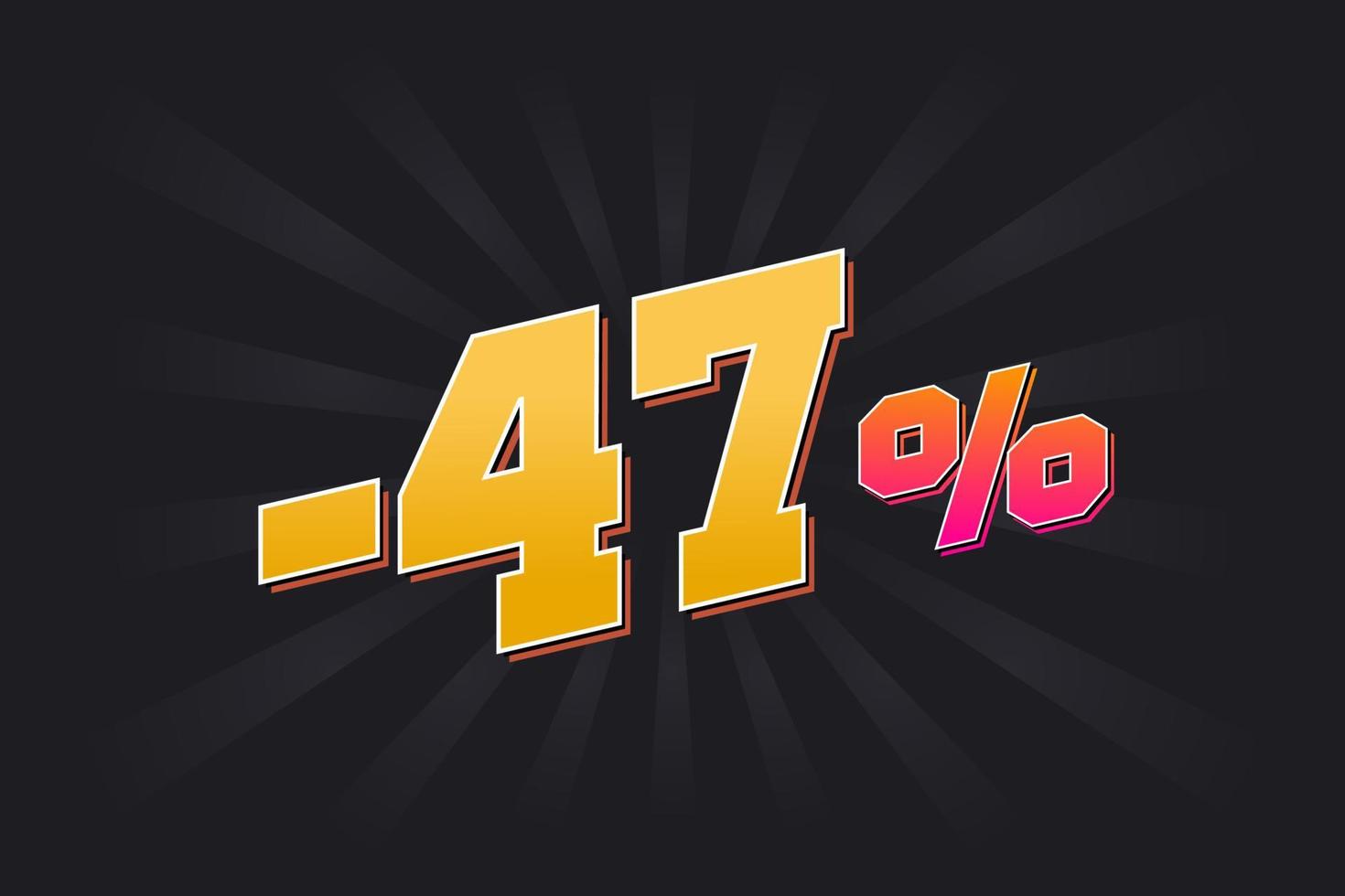 Negative 47 discount banner with dark background and yellow text. -47 percent sales promotional design. vector