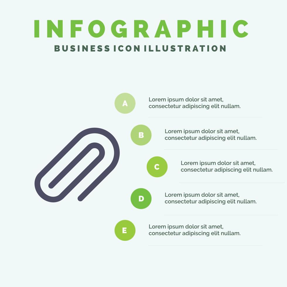 clip metal papel alfiler sólido icono infografía 5 pasos presentación antecedentes vector