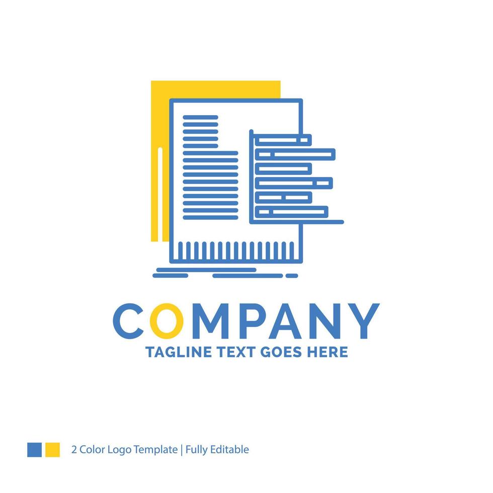 chart. data. graph. reports. valuation Blue Yellow Business Logo template. Creative Design Template Place for Tagline. vector