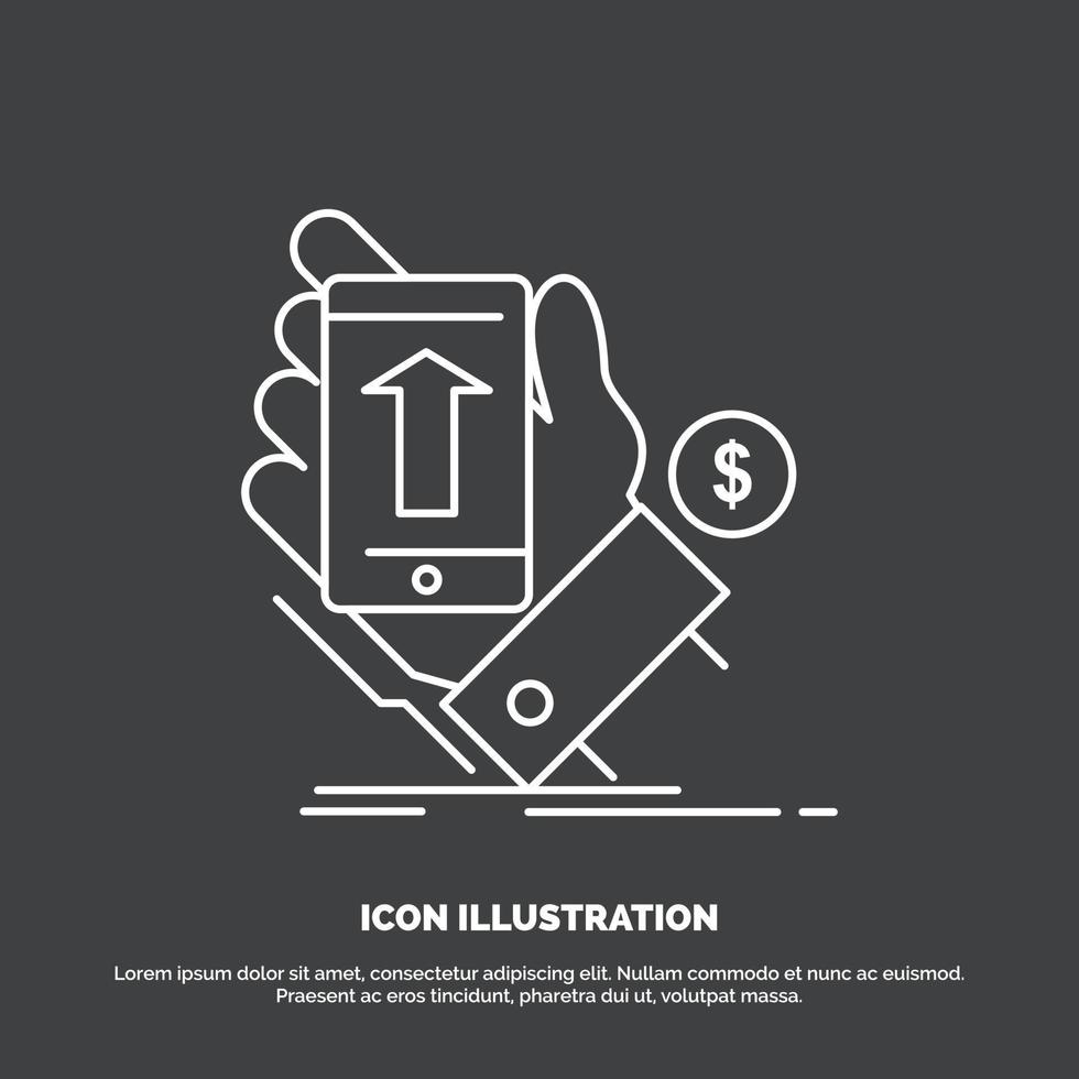 phone. hand. Shopping. smartphone. Currency Icon. Line vector symbol for UI and UX. website or mobile application