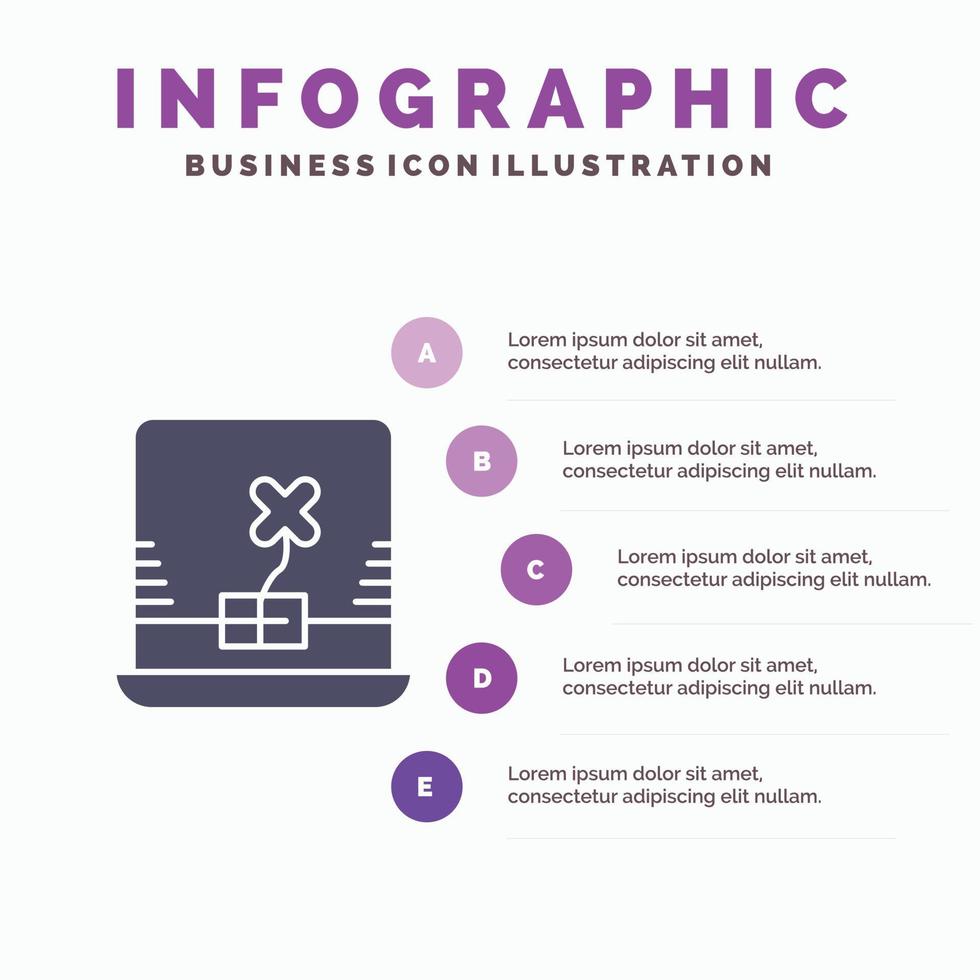 computadora portátil irlanda icono sólido infografía 5 pasos presentación antecedentes vector