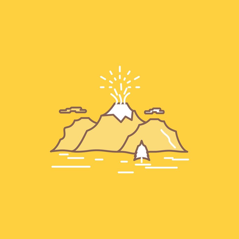 Nature. hill. landscape. mountain. blast Flat Line Filled Icon. Beautiful Logo button over yellow background for UI and UX. website or mobile application vector