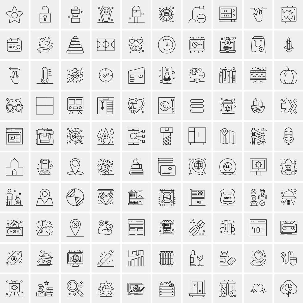 paquete de 100 iconos de líneas universales para móviles y web vector