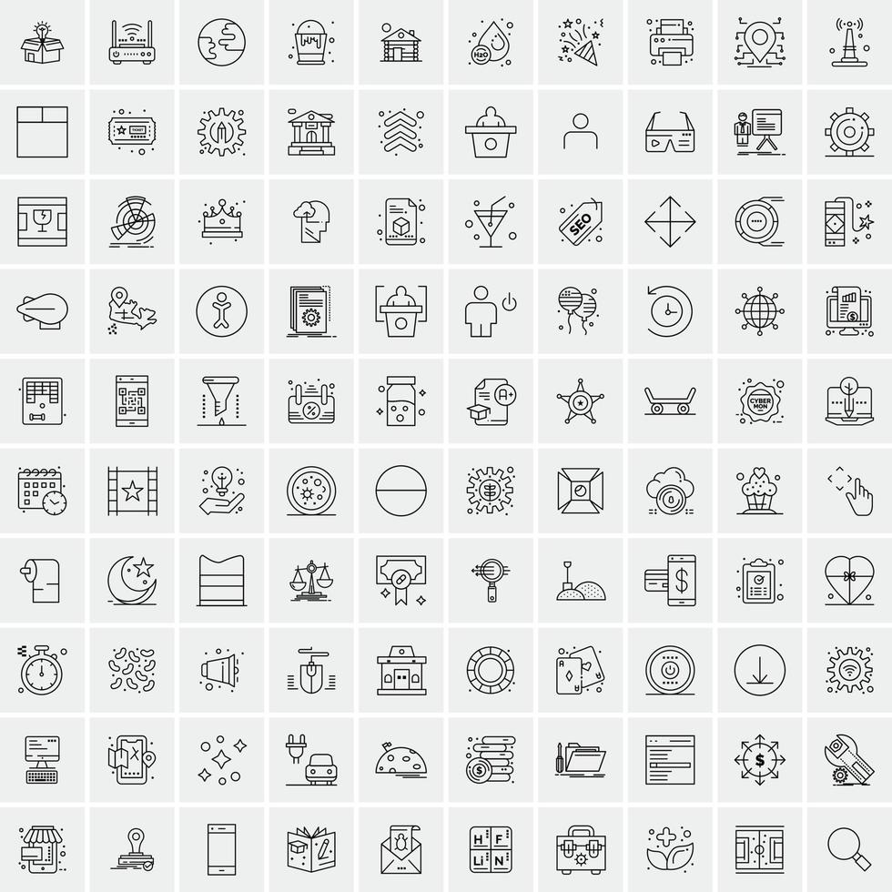 paquete de 100 iconos de líneas universales para móviles y web vector