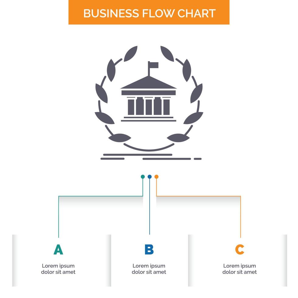 bank. banking. online. university. building. education Business Flow Chart Design with 3 Steps. Glyph Icon For Presentation Background Template Place for text. vector