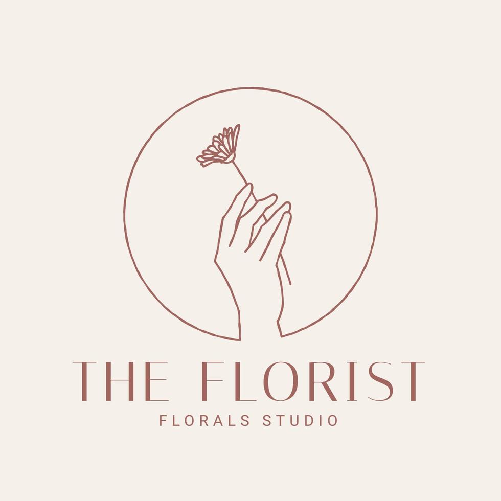 Hand Drawn Feminine Logo. Modern Flower House Logo Template for florists, photographers, fashion bloggers, design studios, and interior designers. Branding identity collection. Floral minimal logo vector