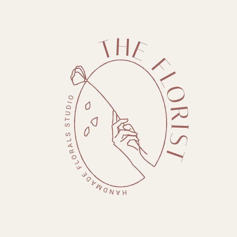 Hand Drawn Feminine Logo. Modern Flower House Logo Template for florists, photographers, fashion bloggers, design studios, and interior designers. Branding identity collection. Floral minimal logo vector