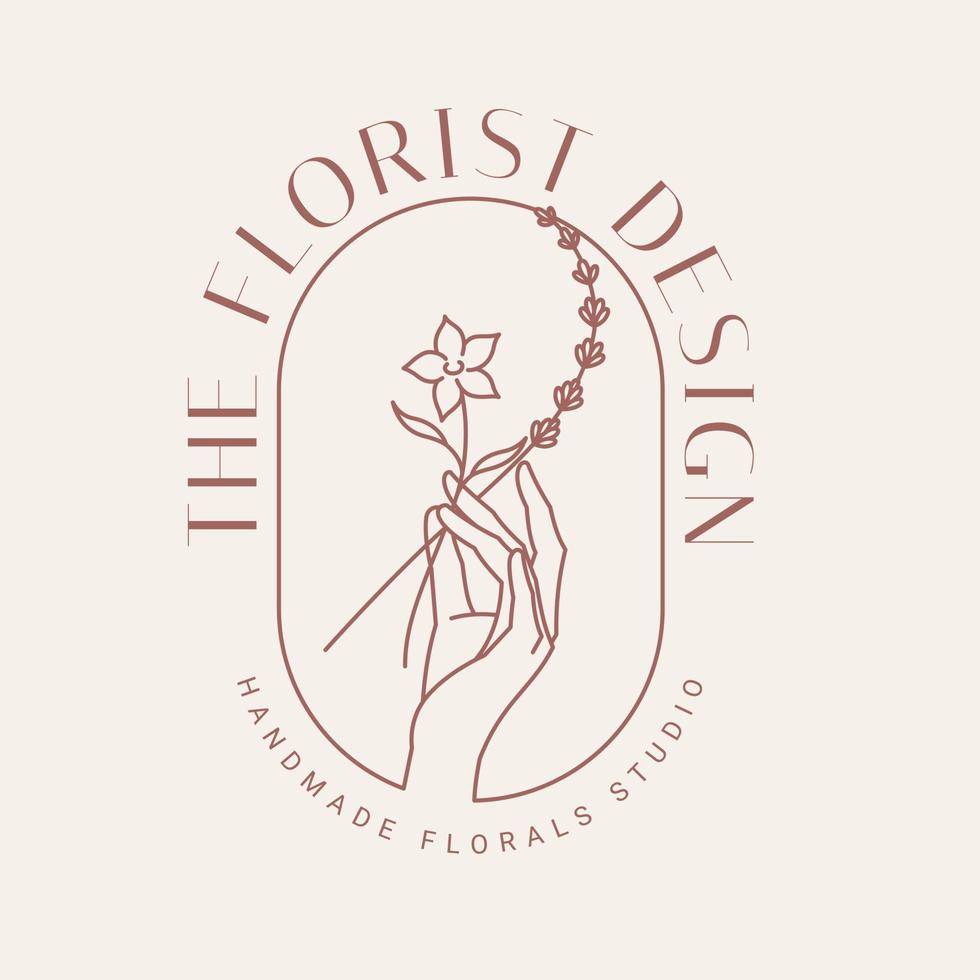 Hand Drawn Feminine Logo. Modern Flower House Logo Template for florists, photographers, fashion bloggers, design studios, and interior designers. Branding identity collection. Floral minimal logo vector