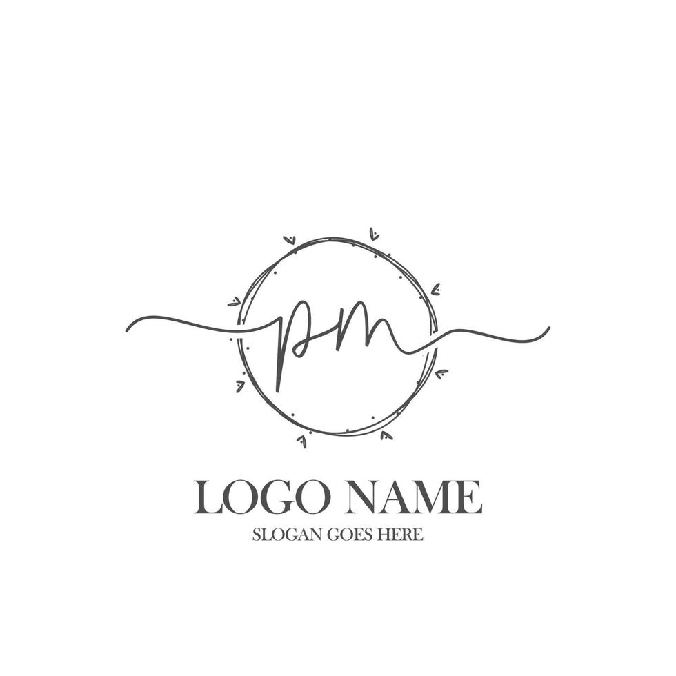 Initial PM Beauty Monogram and Elegant Logo Design Stock Vector -  Illustration of drawn, clean: 194000731