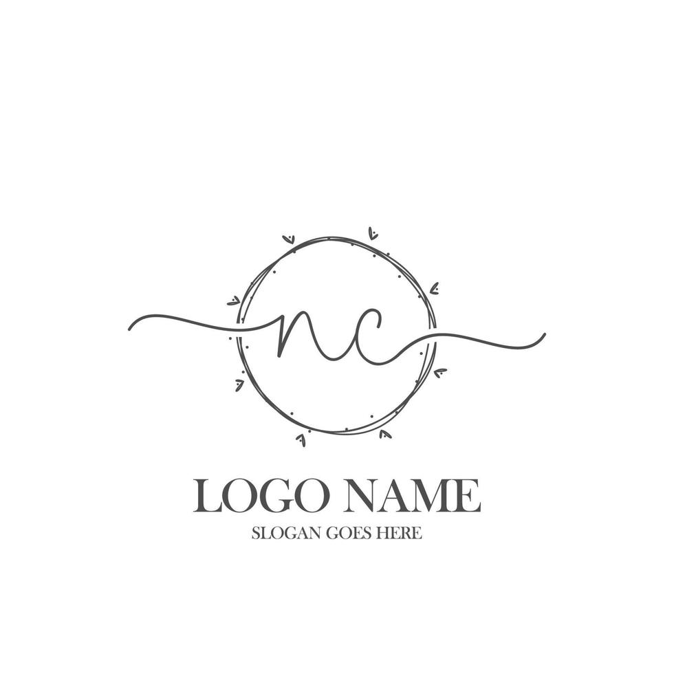 Initial NC beauty monogram and elegant logo design, handwriting logo of initial signature, wedding, fashion, floral and botanical with creative template. vector