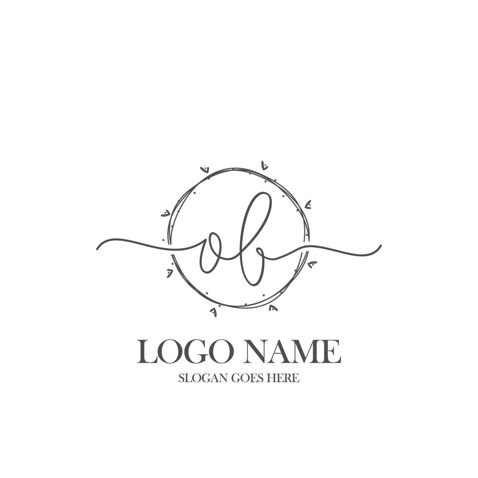 Initial OB beauty monogram and elegant logo design, handwriting logo of initial signature, wedding, fashion, floral and botanical with creative template. vector