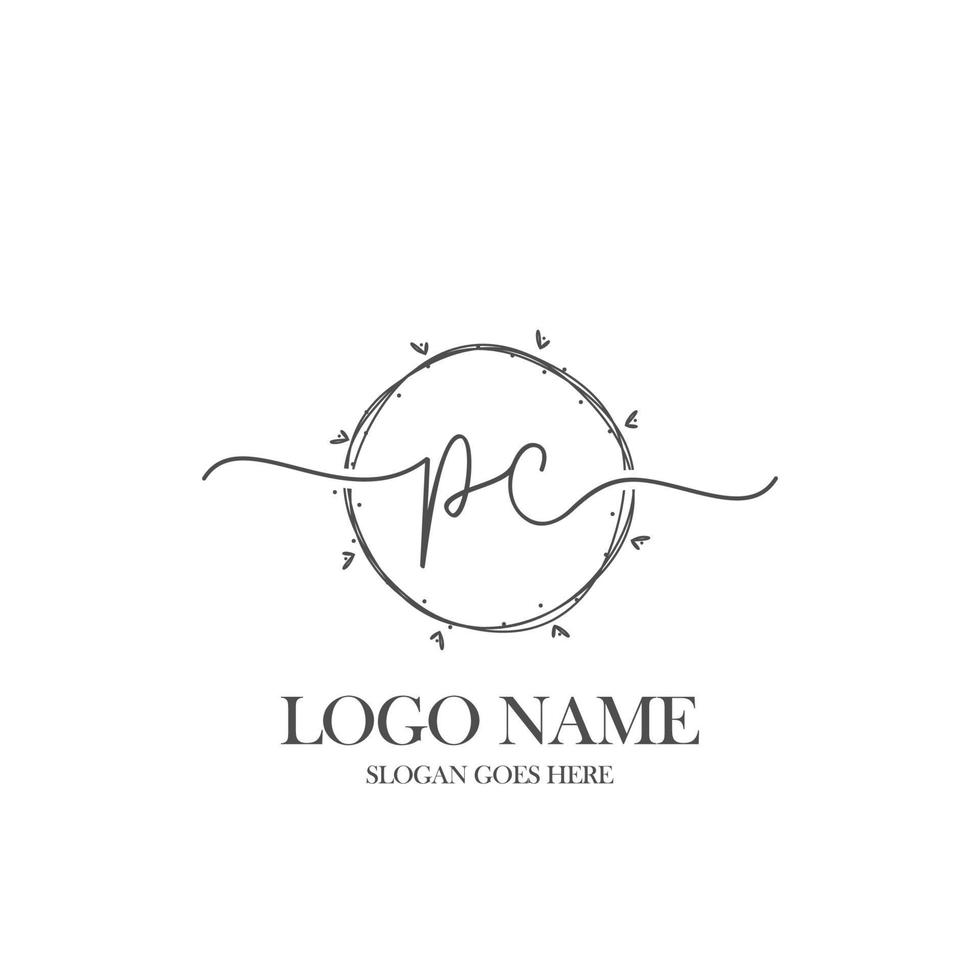 Initial PC beauty monogram and elegant logo design, handwriting logo of initial signature, wedding, fashion, floral and botanical with creative template. vector