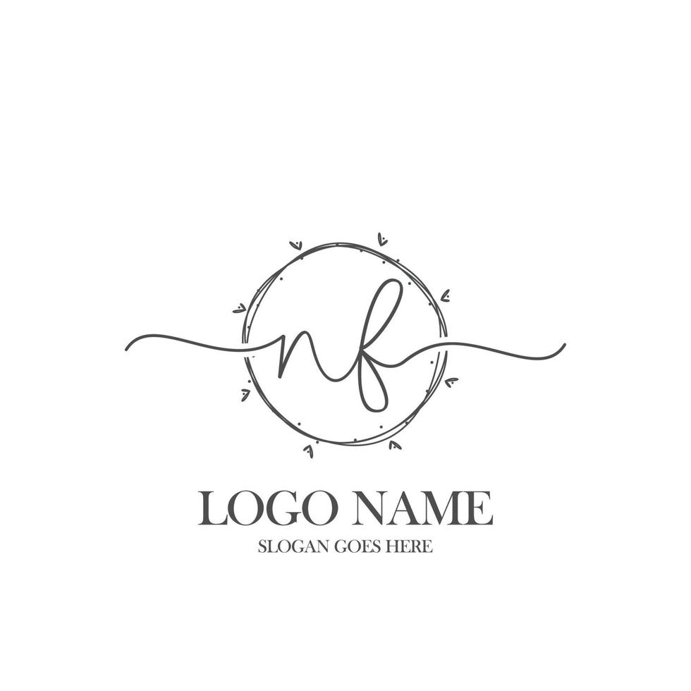 Initial NF beauty monogram and elegant logo design, handwriting logo of initial signature, wedding, fashion, floral and botanical with creative template. vector