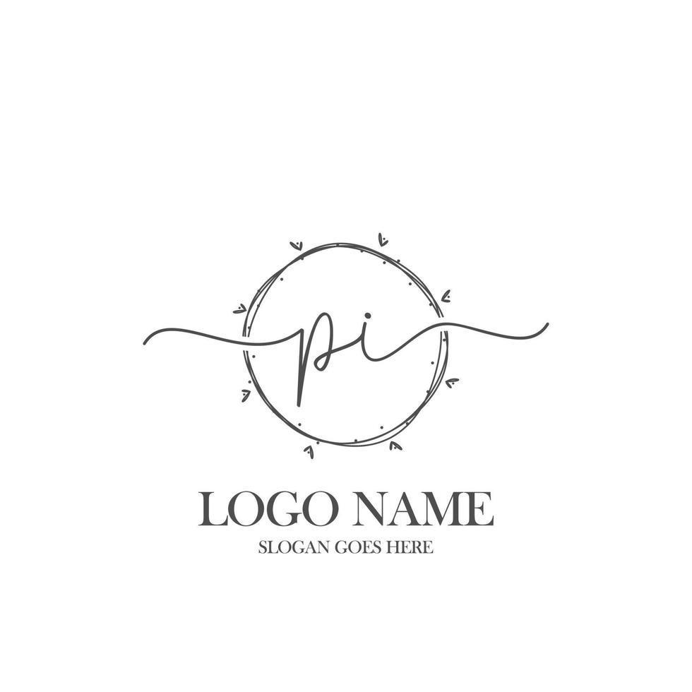 Initial PI beauty monogram and elegant logo design, handwriting logo of initial signature, wedding, fashion, floral and botanical with creative template. vector