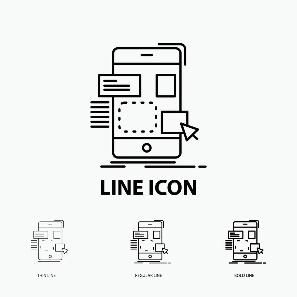 drag. mobile. design. ui. ux Icon in Thin. Regular and Bold Line Style. Vector illustration