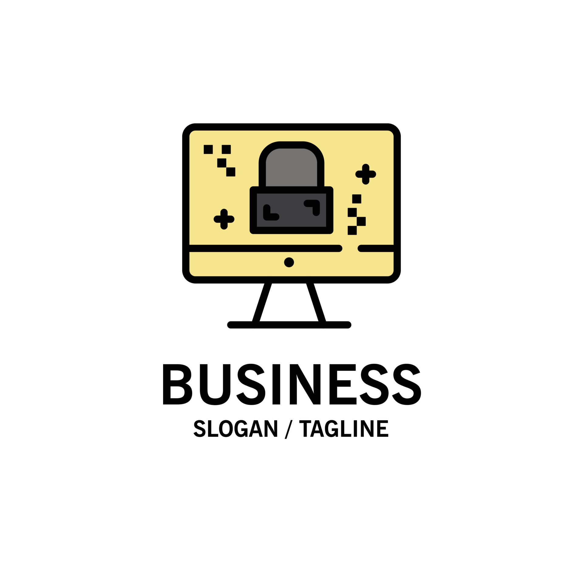 Dmca Protection Monitor Screen Lock Business Logo Template Flat Color