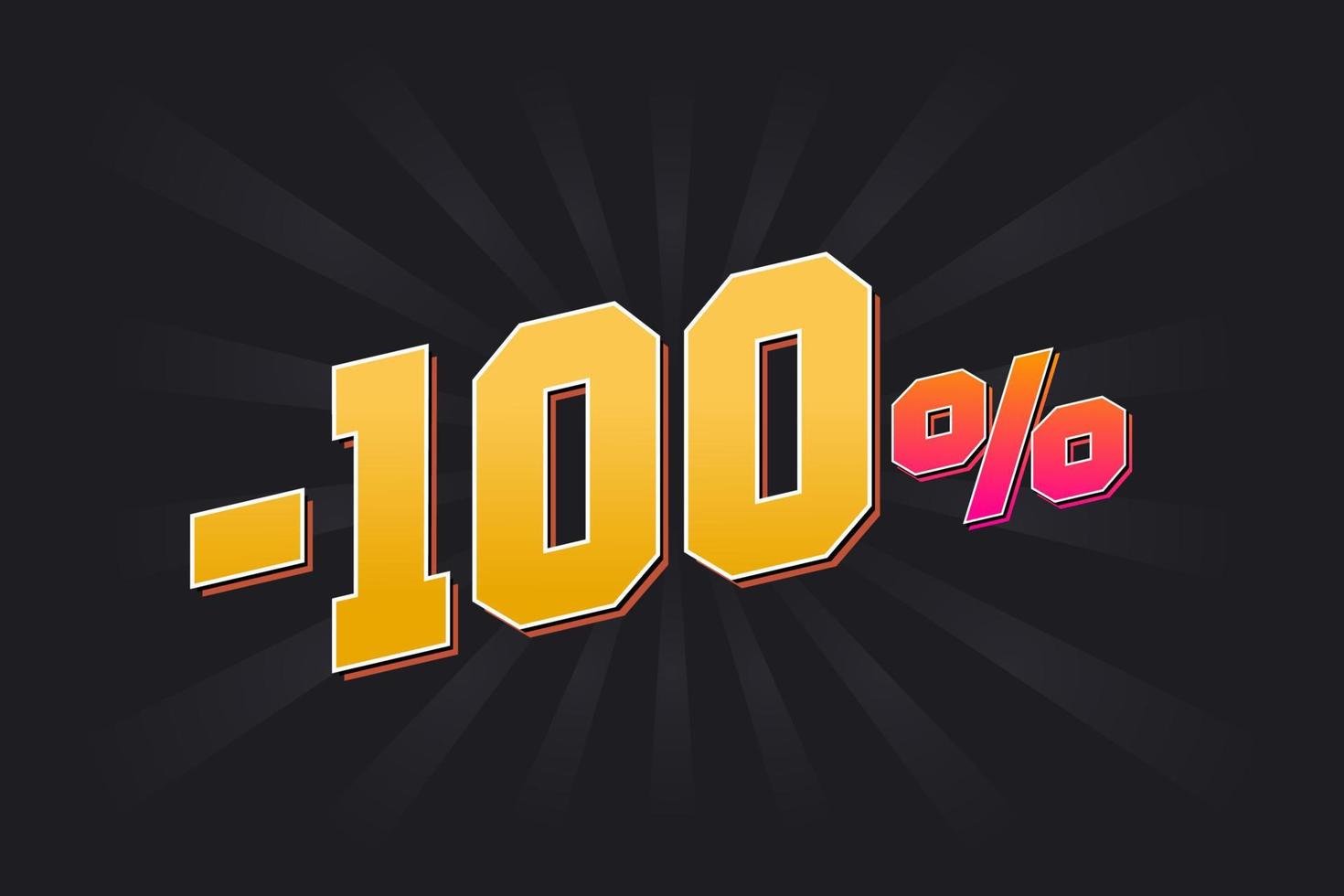 Negative 100 discount banner with dark background and yellow text. -100 percent sales promotional design. vector