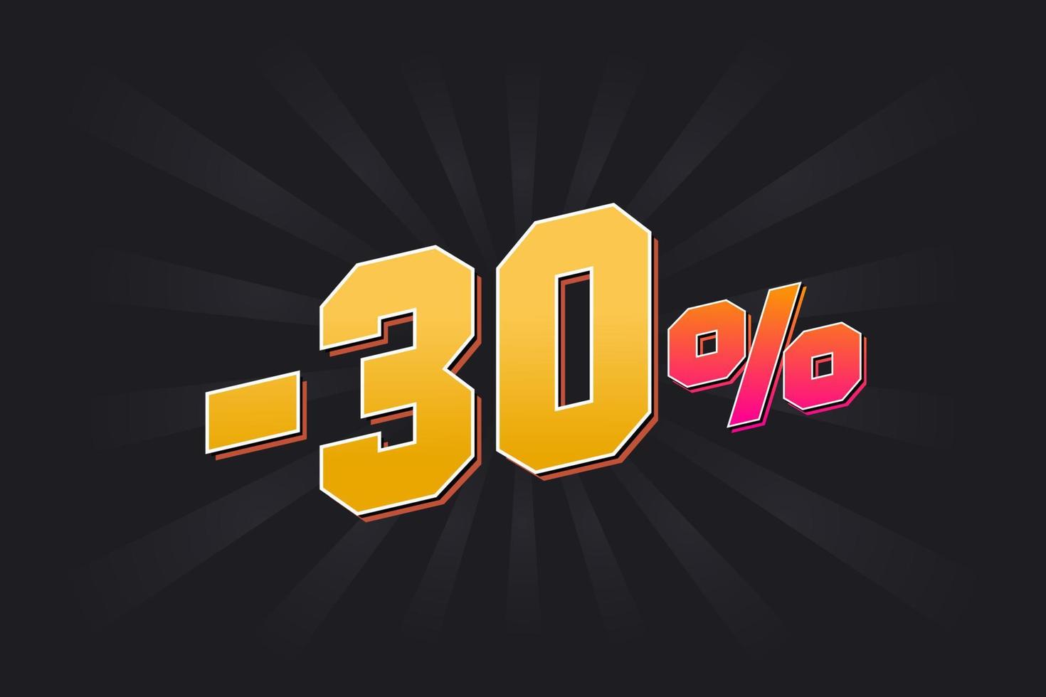 Negative 30 discount banner with dark background and yellow text. -30 percent sales promotional design. vector