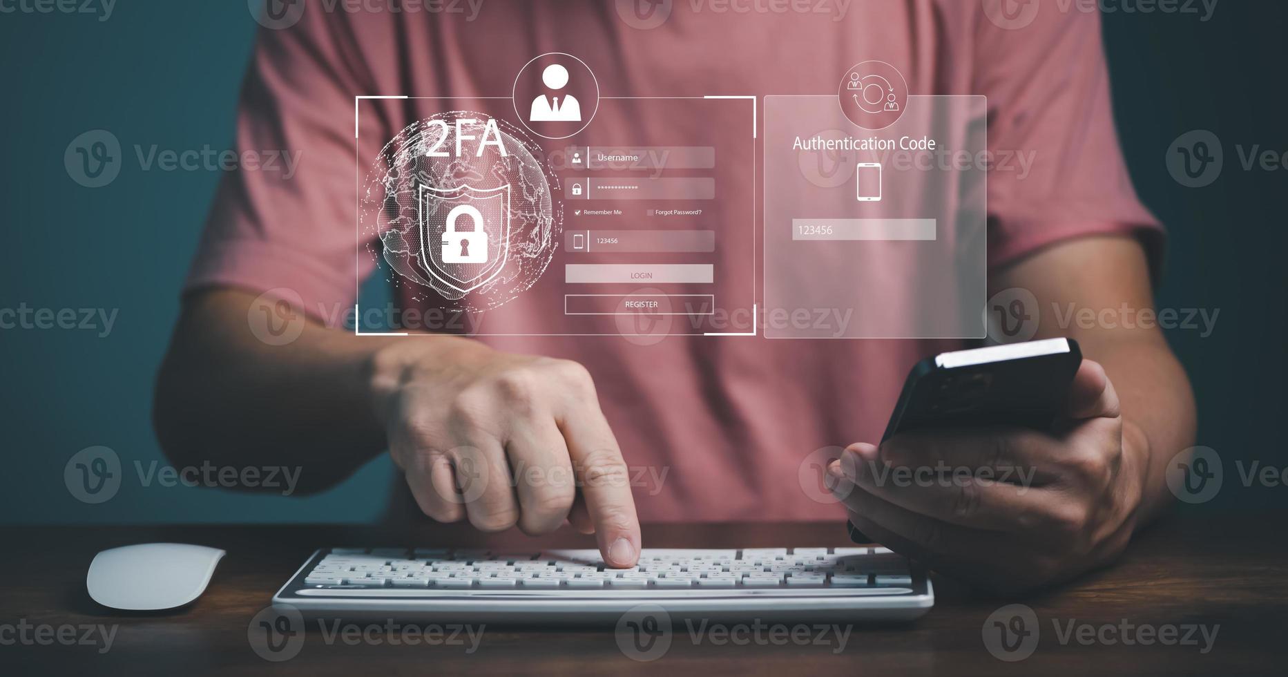 OTP verification code, One Time Password, temporary secure PIN-code from mobile phone SMS, Personal online cyberspace security privacy protection data with 2Fa, Two-Factor ,Internet network security. photo