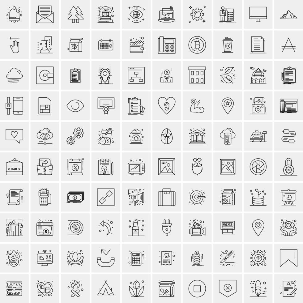 paquete de 100 iconos de líneas universales para móviles y web vector